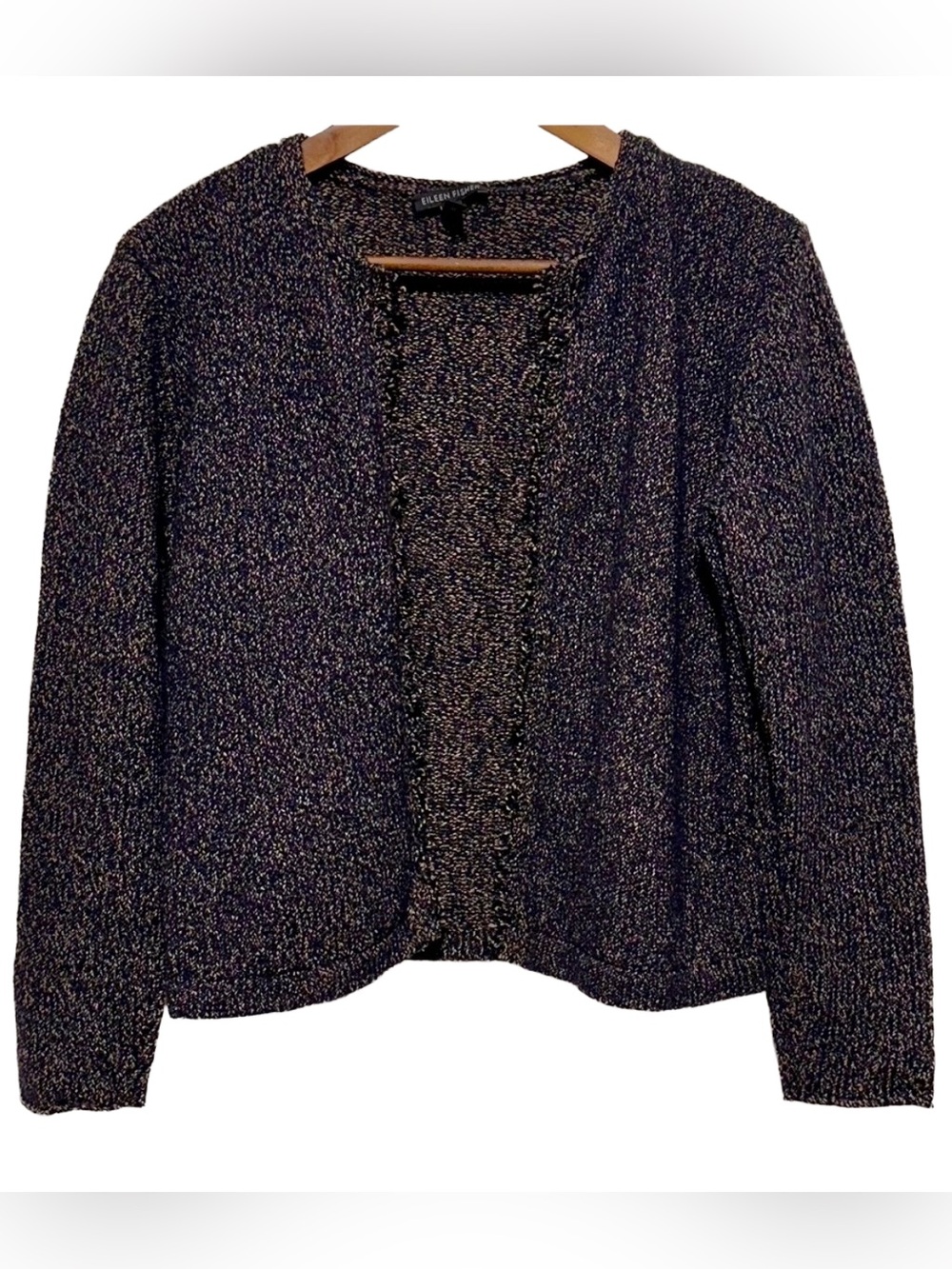 EILEEN FISHER Cropped Wool Blend Cardigan Textured Marled Open Front M